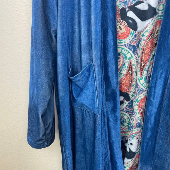 Vintage Womens Kimono Sz L Velvet Panda Bears Boho Robe Unique Rare Whimsigoth - Picture 6 of 7